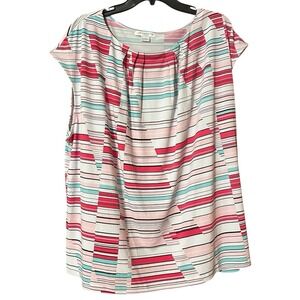 Liz Claiborne Women's 2X Plus Size Short Sleeve Top‎ Pink Teal White Polyester